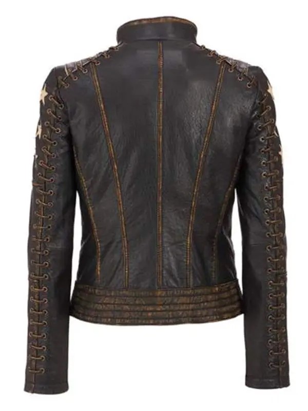 Women’s Stars And Stripes Aged Brown Leather Jacket