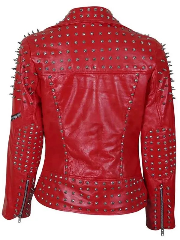 Women’s Red Studded Leather Jacket