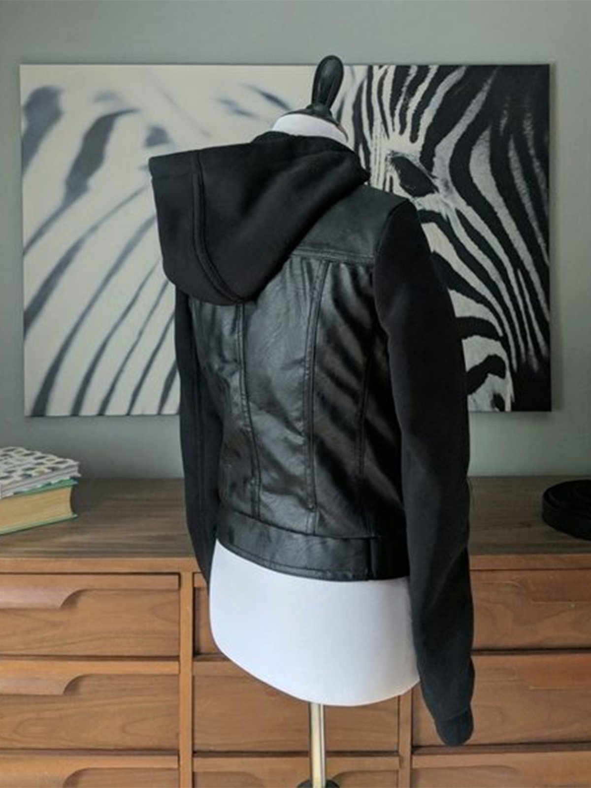 Womens Sweater Sleeves Leather Jacket
